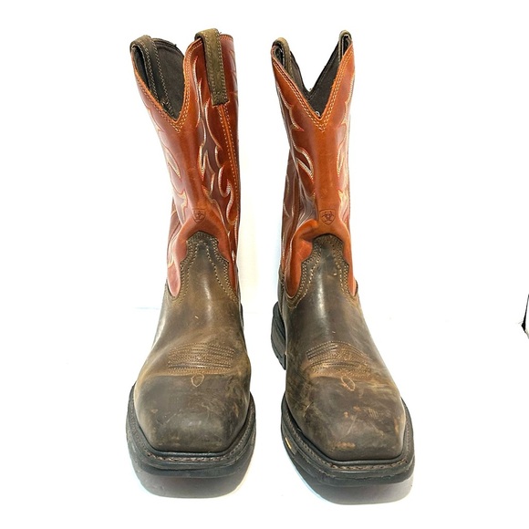 Ariat WorkHog Mens 14D Pull-On Western Boots Steel Toe 100D6961 Brown Orange - Picture 2 of 15